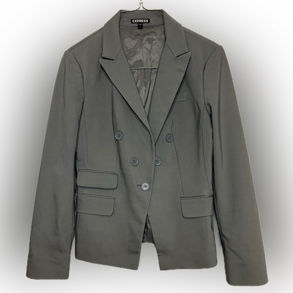 Express Jackets & Blazers - Express Charcoal Gray Double-Breasted Blazer | Size M (6)